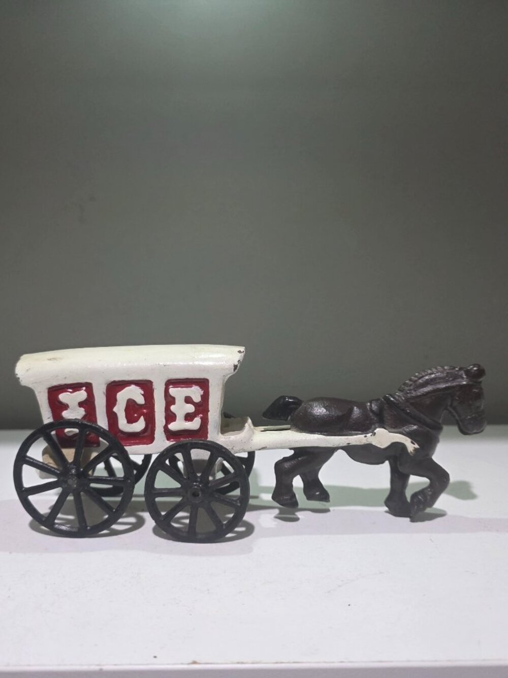Vintage Cast Iron Horse Drawn ICE Delivery Wagon